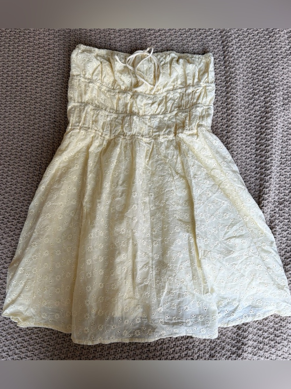 Princess Polly Butter Yellow Eyelet Smocked Mini Dress